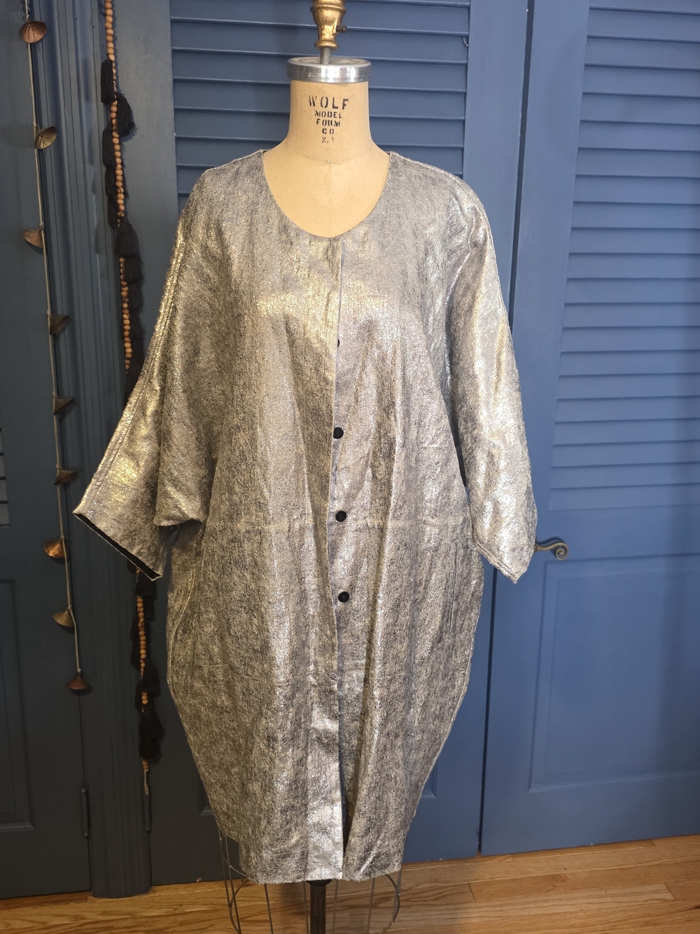 Metallic Silver Button-Front Tunic - Picture 2 of 5